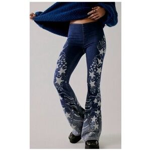 Free People Star Pattern Bell Bottom Flare Jeans Patriotic